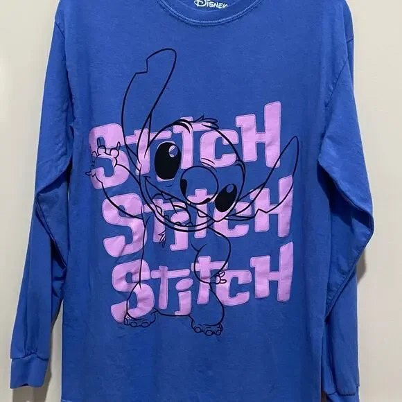 DISNEY Stitch Long Sleeve Tee SIZE MEDIUM Blue Graphic T-Shirt Lilo & Stitch - Picture 3 of 9